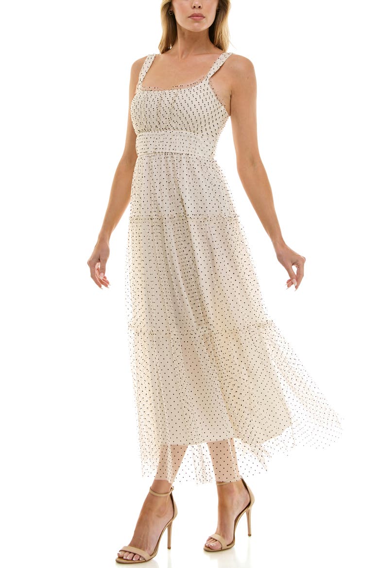 Dot Mesh Sleeveless Maxi Dress, Alternate, color, IVORY/ BLACK