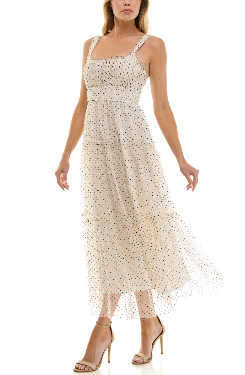 Socialite Dot Mesh Sleeveless Maxi Dress, Alternate, color, Ivory/ Black