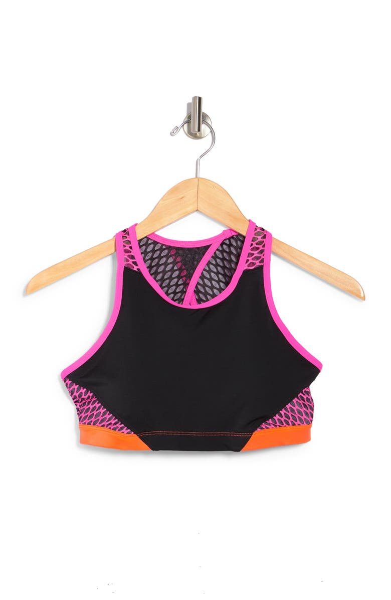 WEAR IT TO HEART Triple Threat Mesh Panel High Neck Sports Bra, Alternate, color,