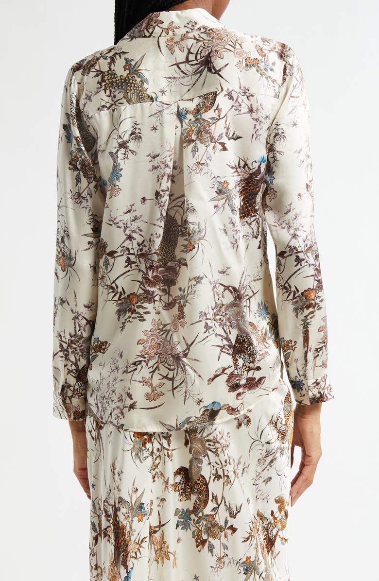 L'AGENCE Tyler Jungle Tapestry Print Silk Button-Up Shirt, Alternate, color, Ecru Multi Tapestry Jungle