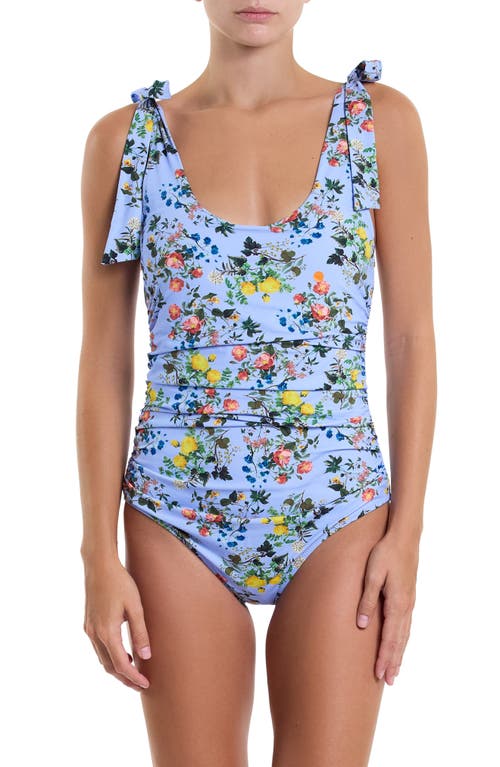 Hanky Panky Ruched Bow One-piece Swimsuit In Thankful (blue)