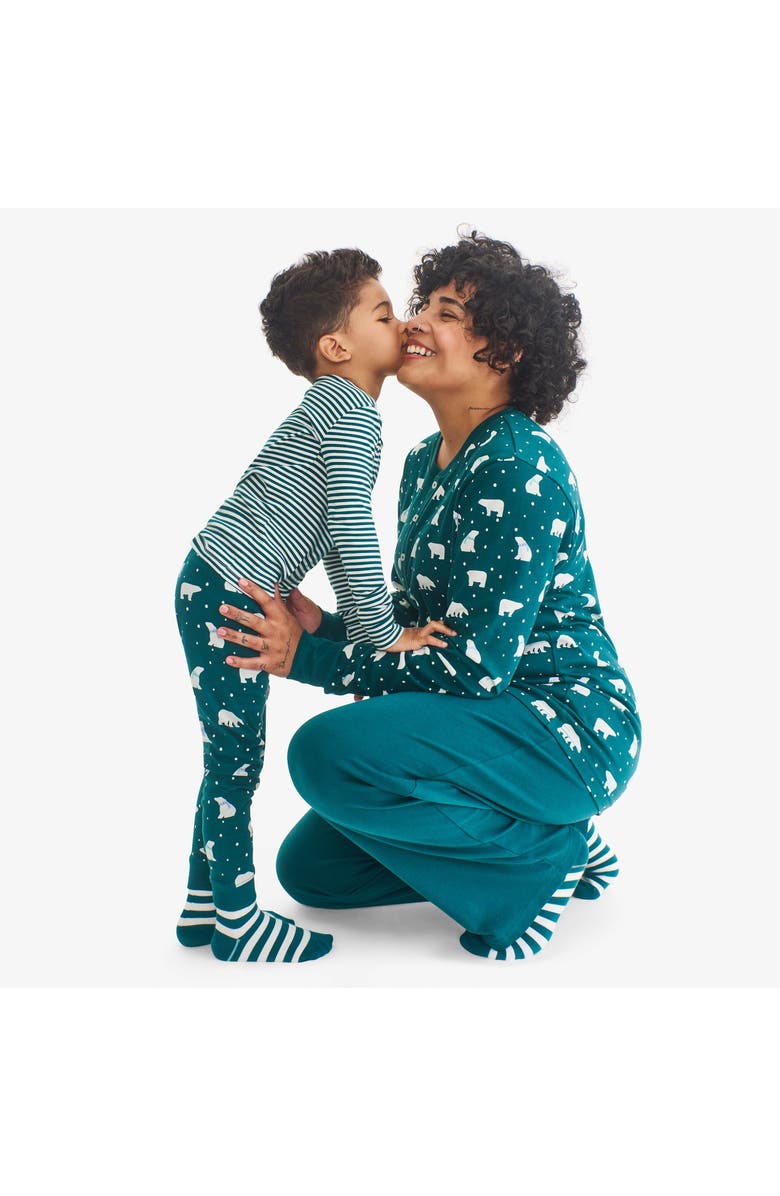 Primary Adult Organic Long Sleeve Henley Pj Top in Holiday Animal Friends, Alternate, color, Forest Polar Bears