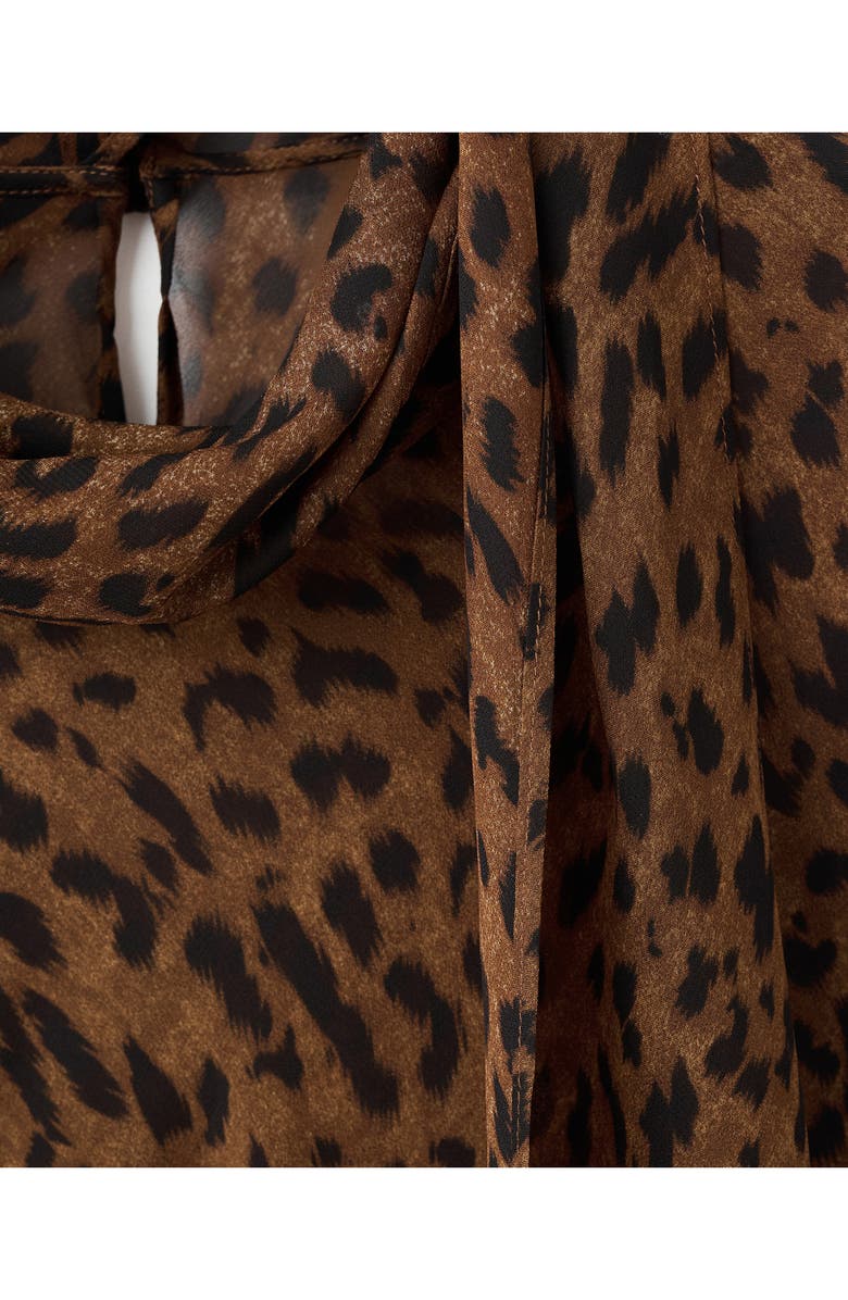 MANGO Valeria Print Tie Neck Top, Alternate, color, Brown/ Black