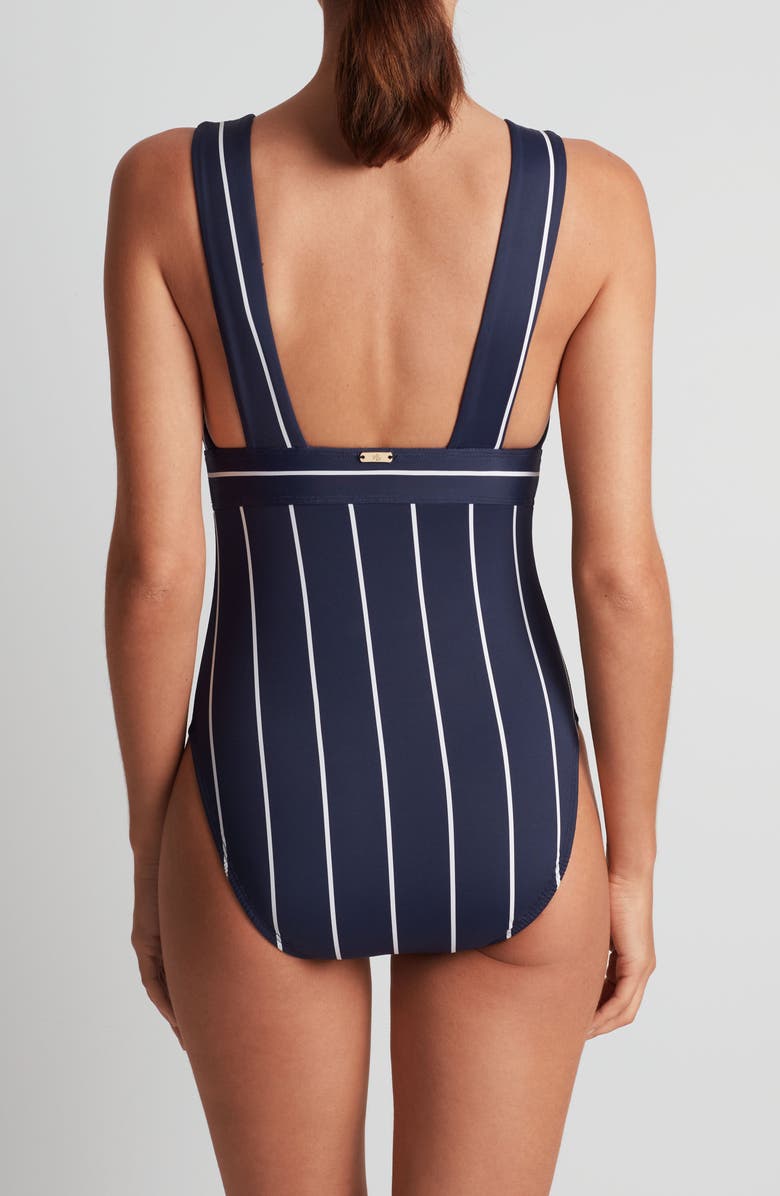 Lauren Ralph Lauren Banded Modern Plunge Neck One-Piece Swimsuit, Alternate, color, Dark Navy