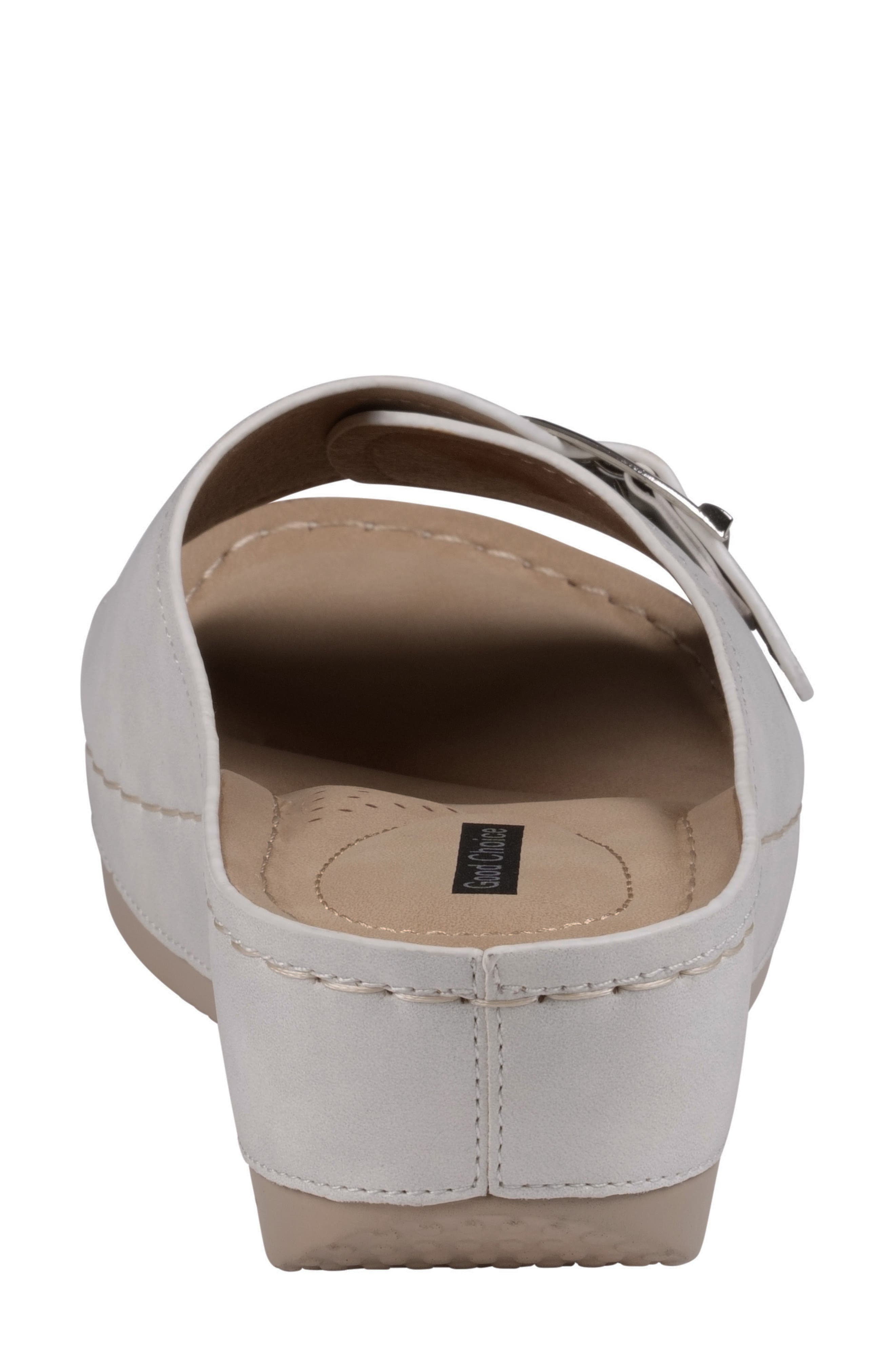 Justina Buckle Wedge Sandal, Alternate, color, WHITE
