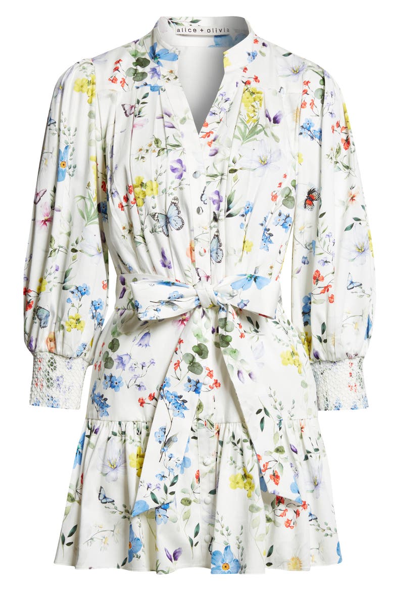 Cora Floral Print Mini Shirtdress, Alternate, color, TWISTING VINES OFF WHITE