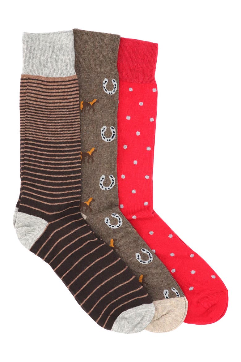 3-Pack Cotton Crew Socks, Main, color, BROWN