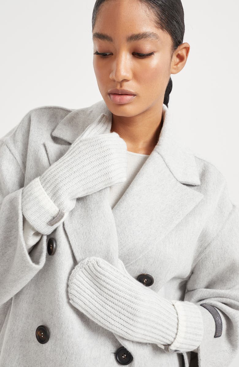 Brunello Cucinelli Knit mittens with monili, Alternate, color, 