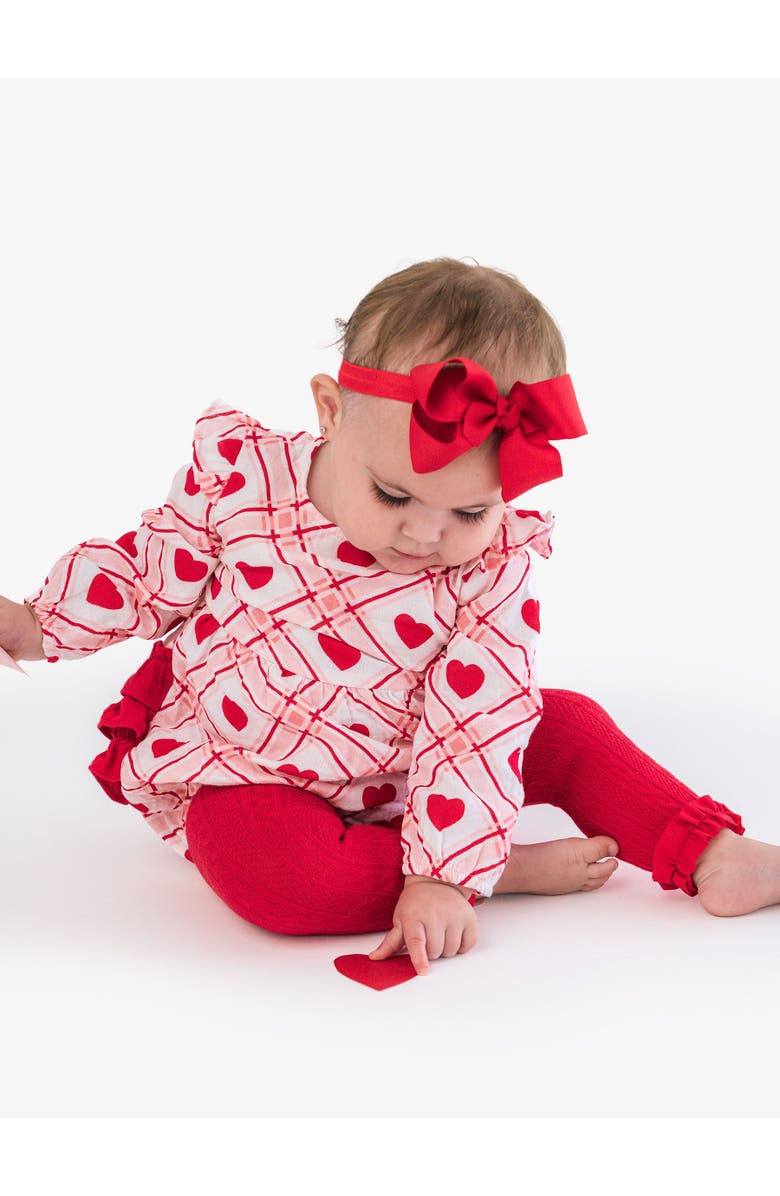 RuffleButts Cotton Gauze Long Sleeve Flutter Bubble Romper, Alternate, color, Pink Sweetheart Plaid