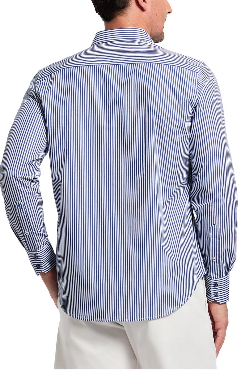 Robert Graham Greenwich Stripe Stretch Button-Up Shirt, Alternate, color, Navy