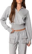 EDIKTED Bailey French Terry Crop Quarter Zip Sweatshirt