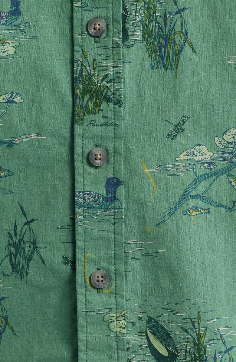 Pendleton Shoreline Nature Print Short Sleeve Cotton Button-Up Shirt, Alternate, color, Lakeside Green