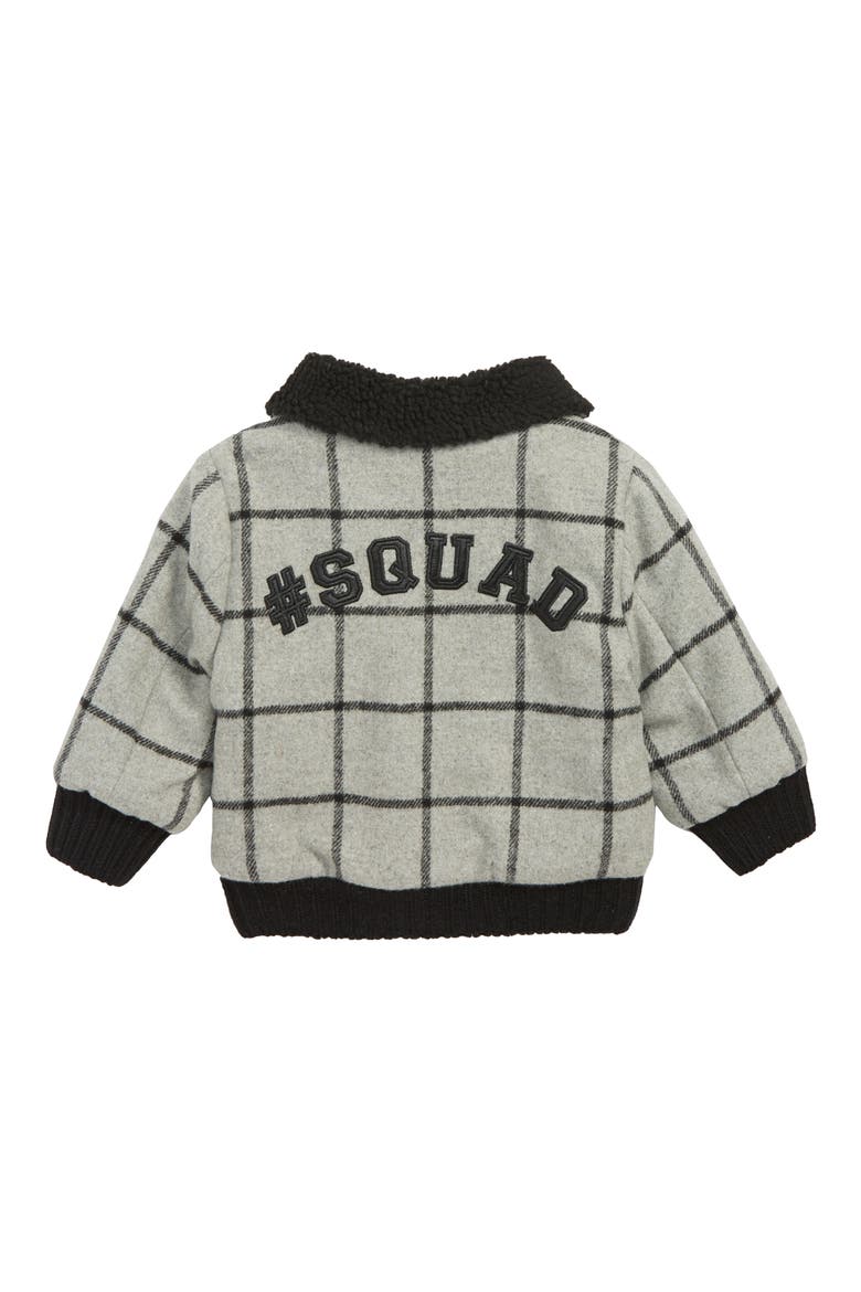 Check Faux Shearling Bomber Jacket, Alternate, color, GREY