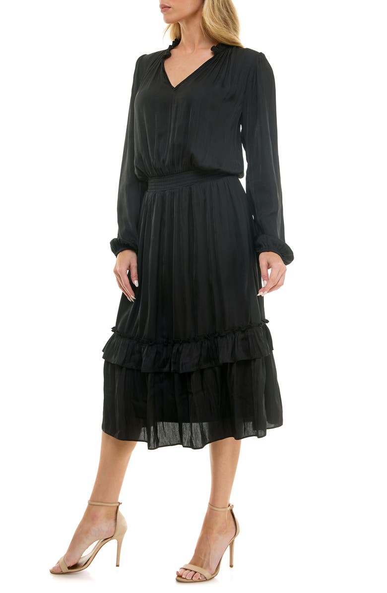 Socialite Tiered Long Sleeve Satin Dress, Alternate, color,