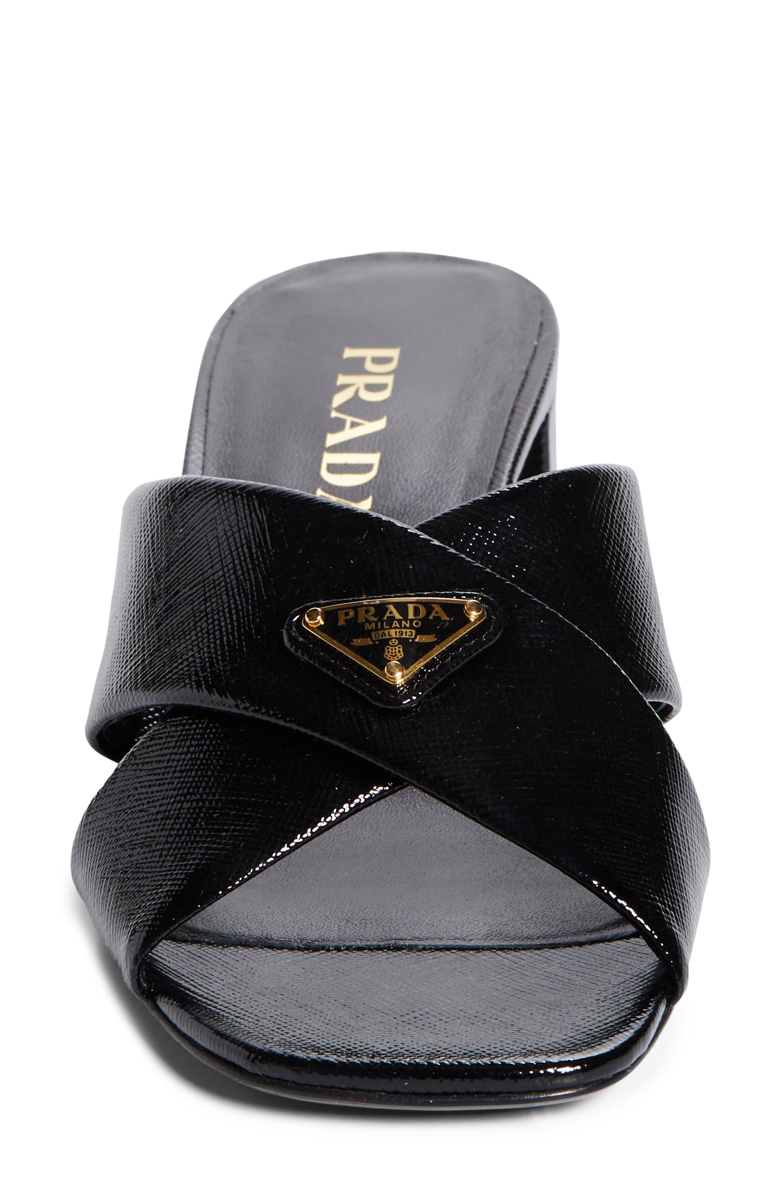 Prada Block Heel Square Toe Sandal, Alternate, color, Nero