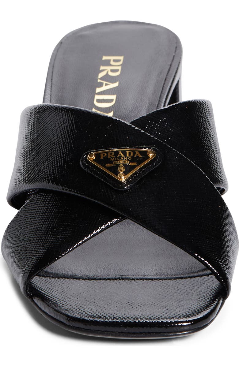 Prada Block Heel Square Toe Sandal, Alternate, color, Nero