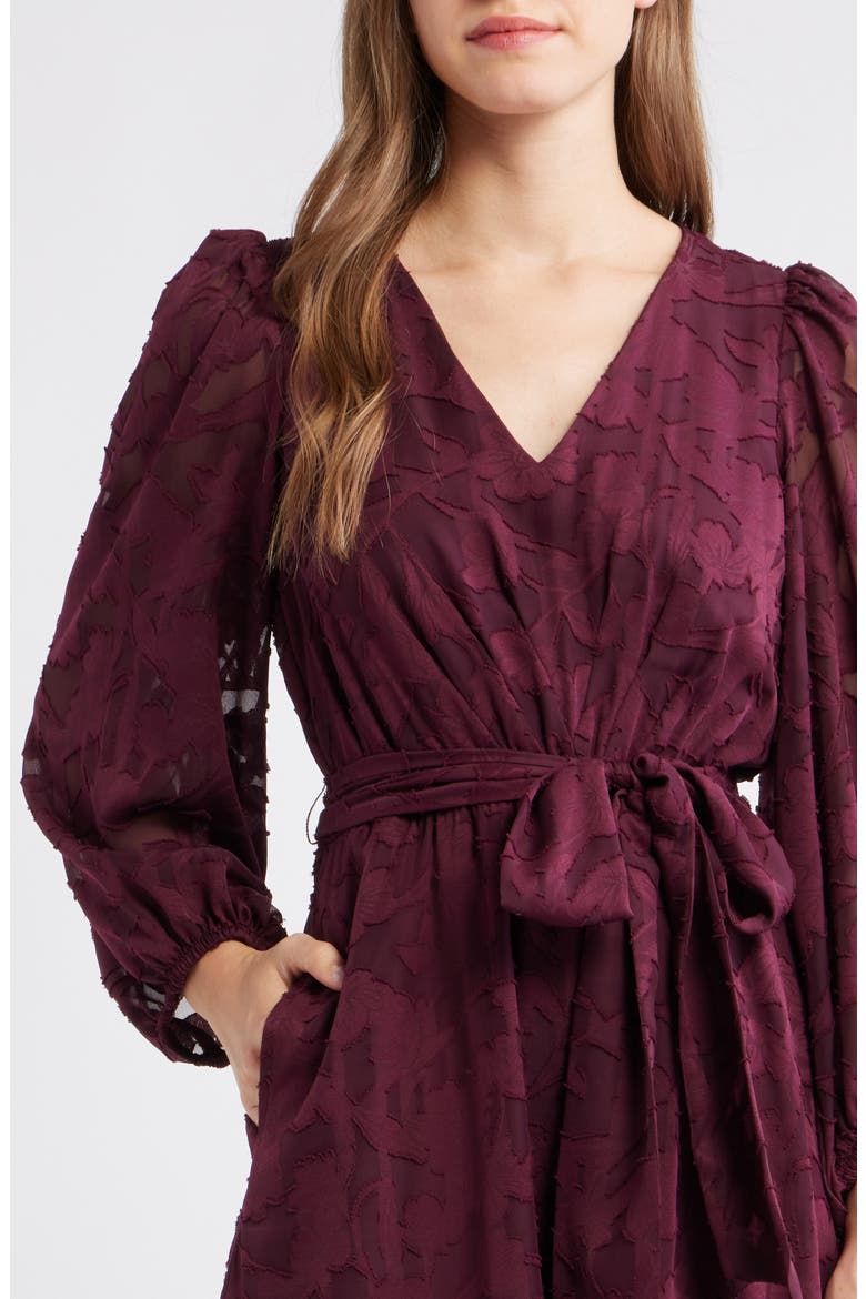 Floral Appliqué Long Sleeve Dress, Alternate, color, DARK CHIANTI