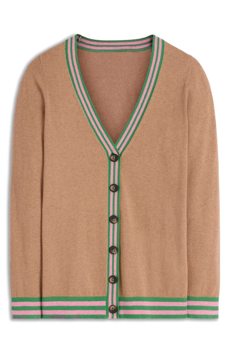 Boden Longline Cotton & Cashmere V-Neck Cardigan, Alternate, color, Camel Melange