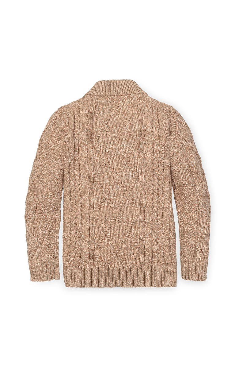 Hope & Henry Kids' Organic Long Sleeve Shawl Collar Cable Sweater, Alternate, color, Camel Heather