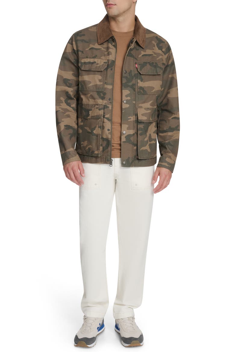 Corduroy Collar Cotton Canvas Jacket, Alternate, color, FADED CAMO