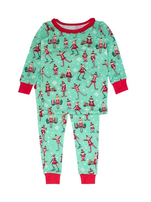 Rufflebutts Babies' Softsnooze Ruffle Long Sleeve Pajama Set, Signature Rear Ruffles In Green