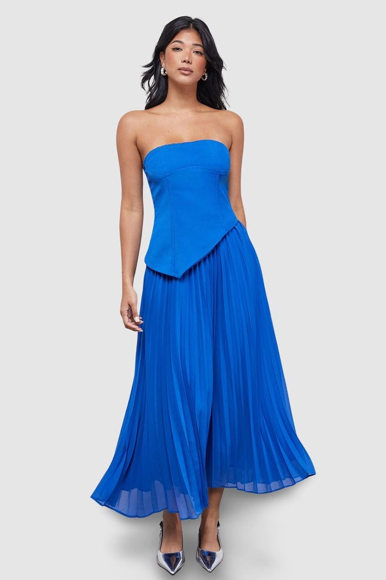 Bandeau Bodice Pleated Midi Dress, Main, color, Cobalt