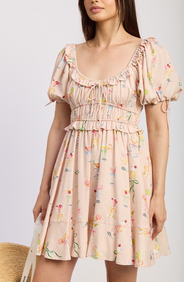 En Saison Mia Ruffle Puff Sleeve Minidress, Alternate, color, Pink Multi