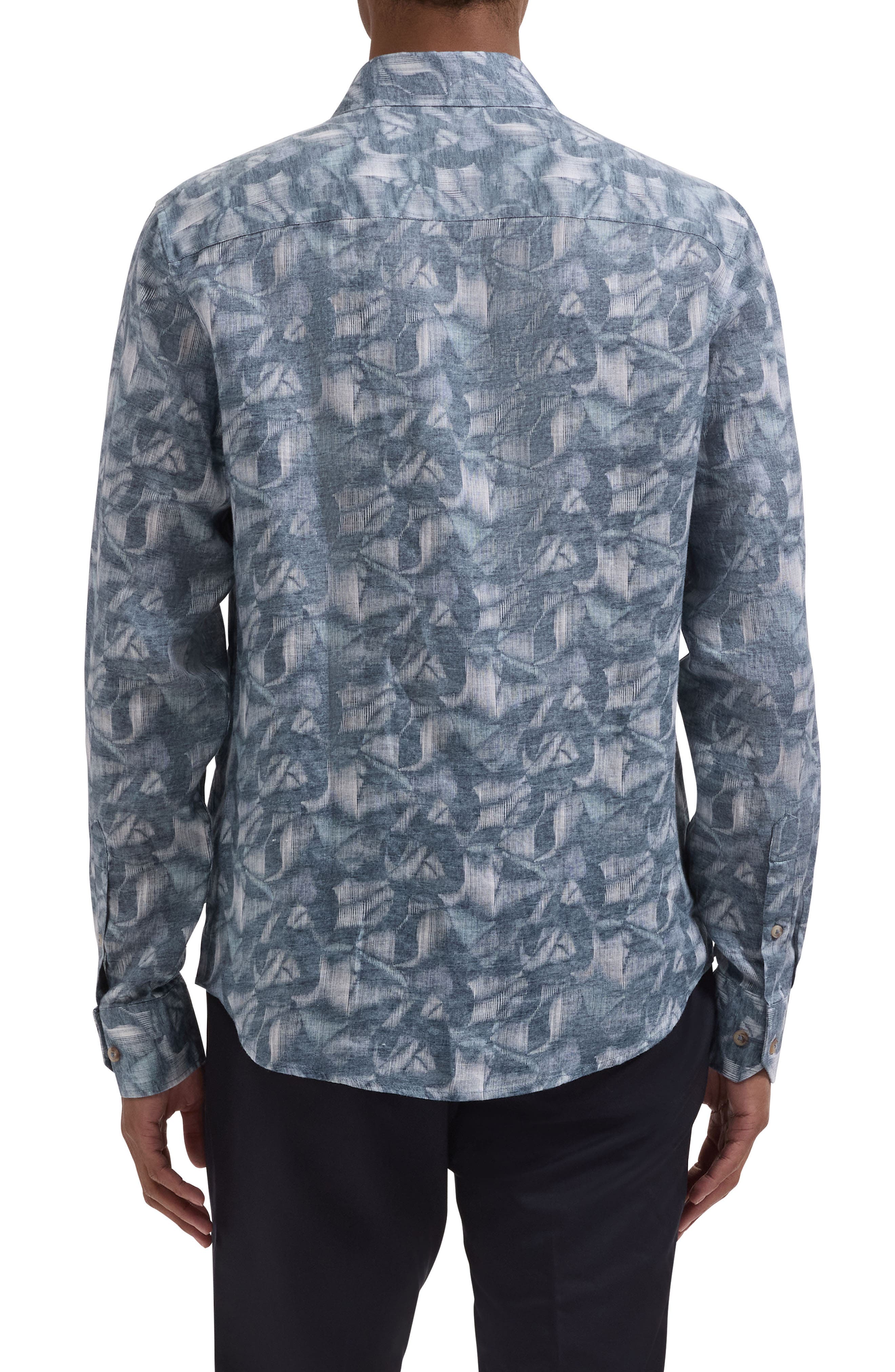Julian Shaped Fit Abstract Leaf Print Linen Button-Up Shirt - image 2