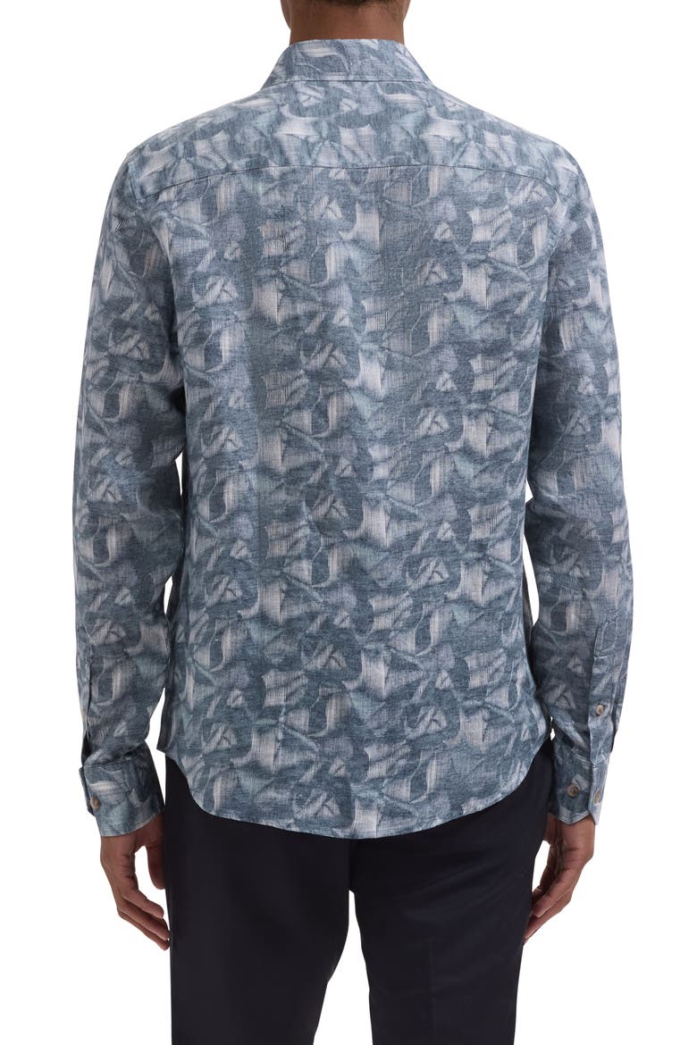 Julian Shaped Fit Abstract Leaf Print Linen Button-Up Shirt, Alternate, color, ETHER