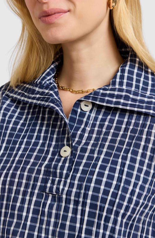 FOXCROFT FOXCROFT SAMMY CHECK CRINKLED COTTON BLEND TOP 