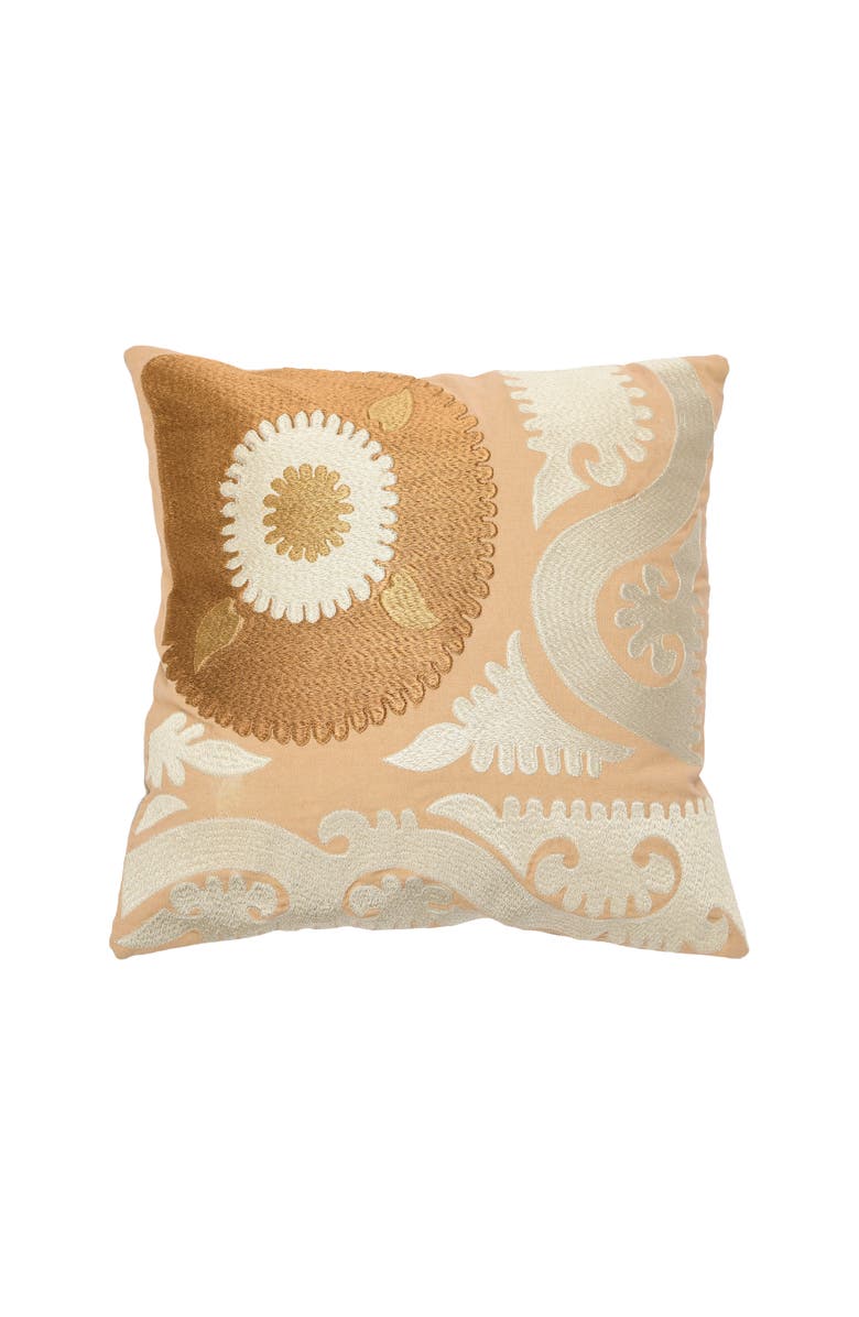 Storied Home Cotton Embroidered Suzani Pillow with Chambray Back, Main, color, Cream