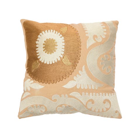 Cotton Embroidered Suzani Pillow with Chambray Back
