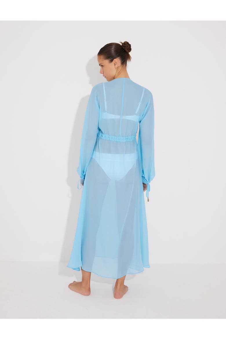 Lula Silk Blouson-Sleeve Belted Sheer Maxi Dress, Alternate, color, Blue