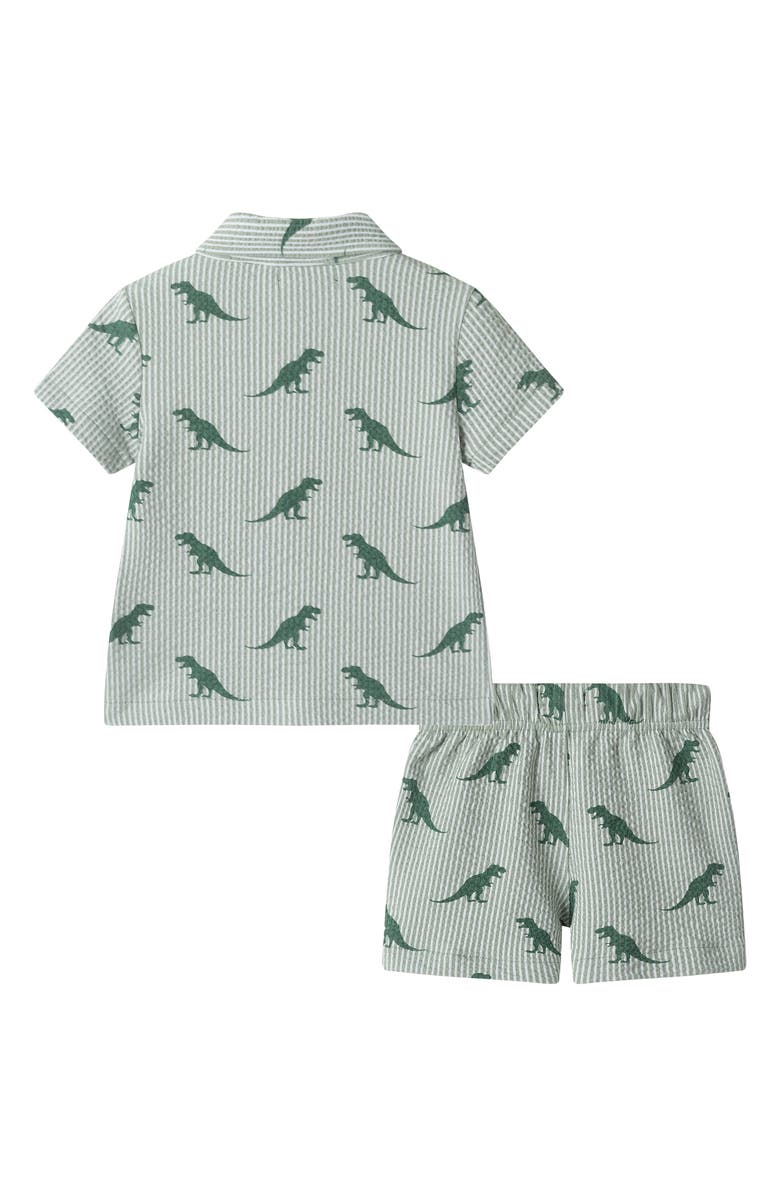 Andy & Evan Print Seersucker Button-Up Shirt & Shorts Set, Alternate, color, Green Dino
