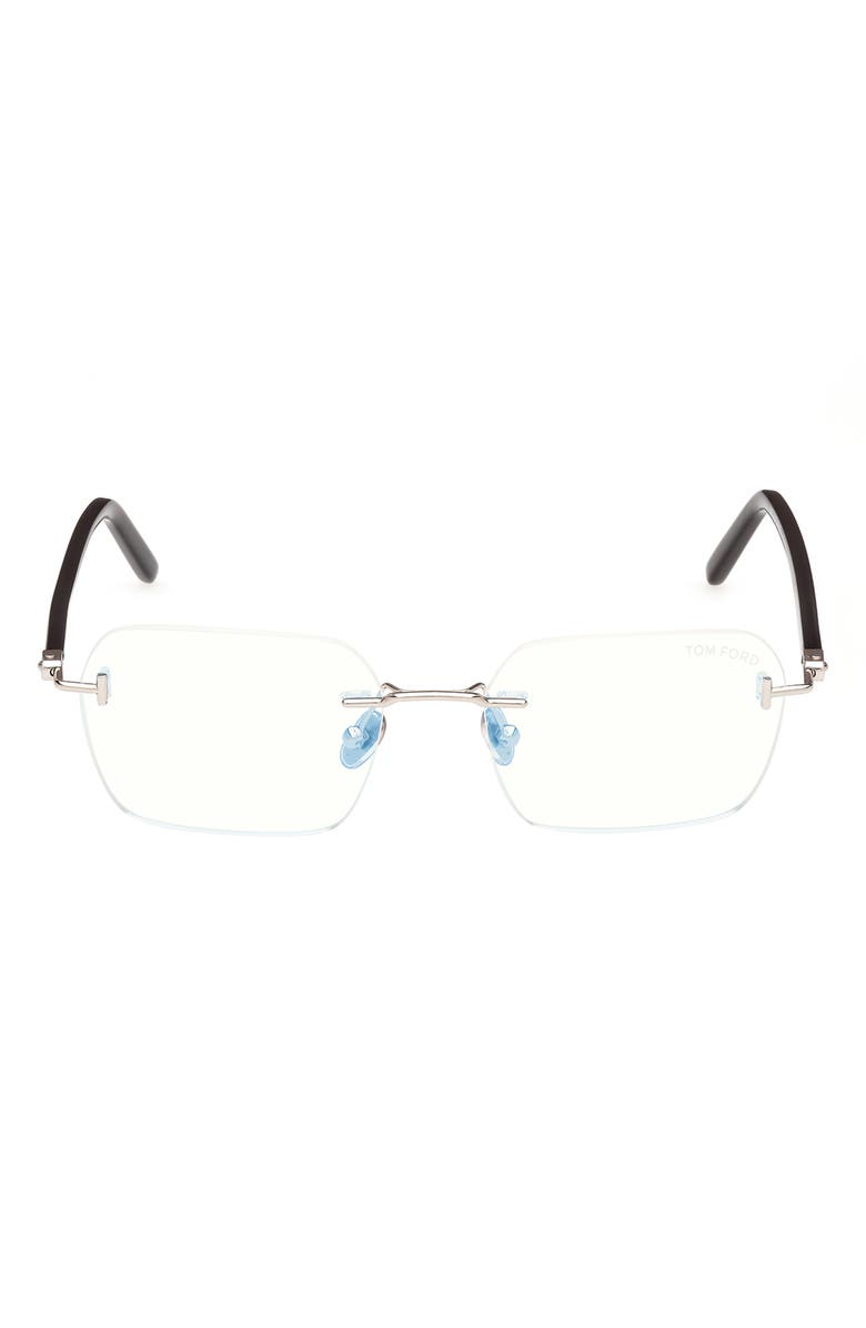 TOM FORD 54mm Rectangular Blue Light Blocking Optical Glasses, Main, color, Palladium Black / T Logo