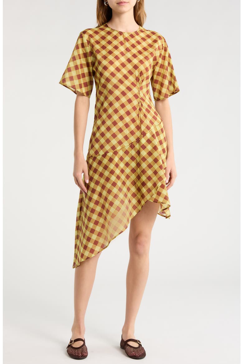 Harmony Gingham Asymmetric Dress, Main, color, CHOCOLATE MULTI