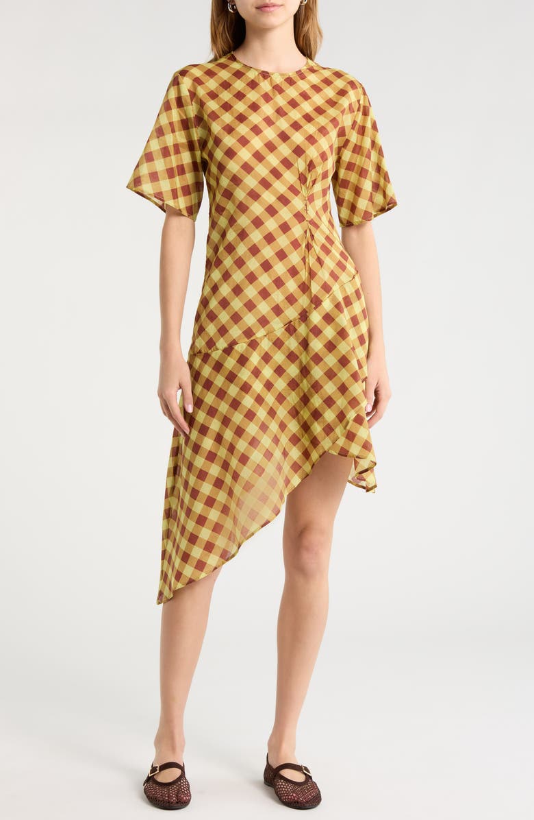 Damson Madder Harmony Gingham Asymmetric Dress, Main, color, Chocolate Multi