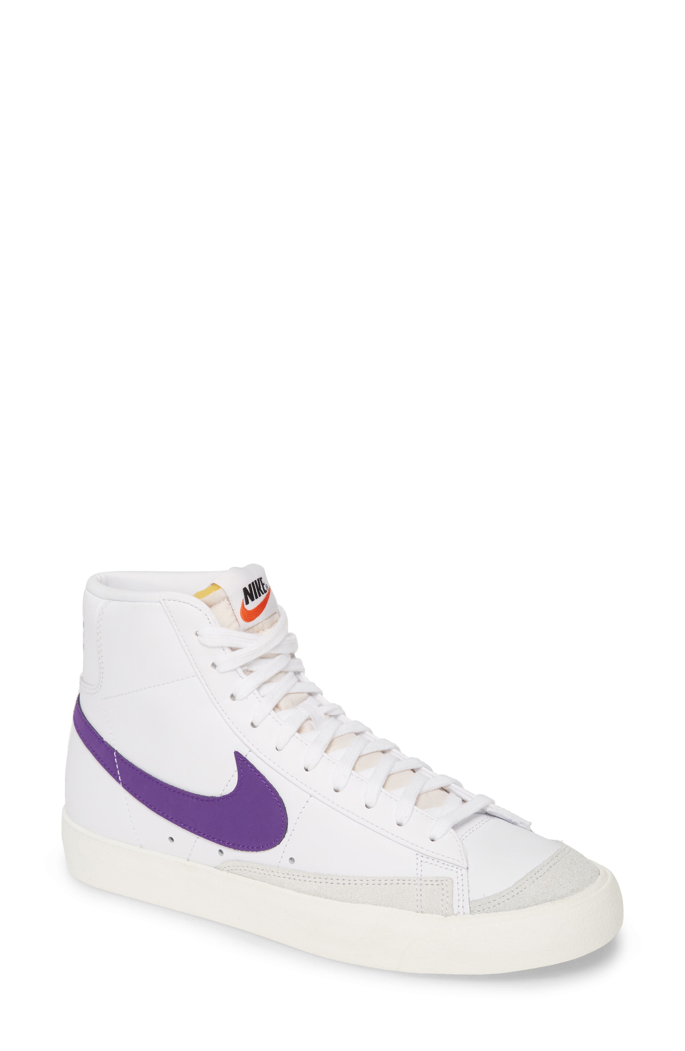 BLAZER MID 77 VNTG, Main, color, WHITE/ VOLTAGE PURPLE/ SAIL