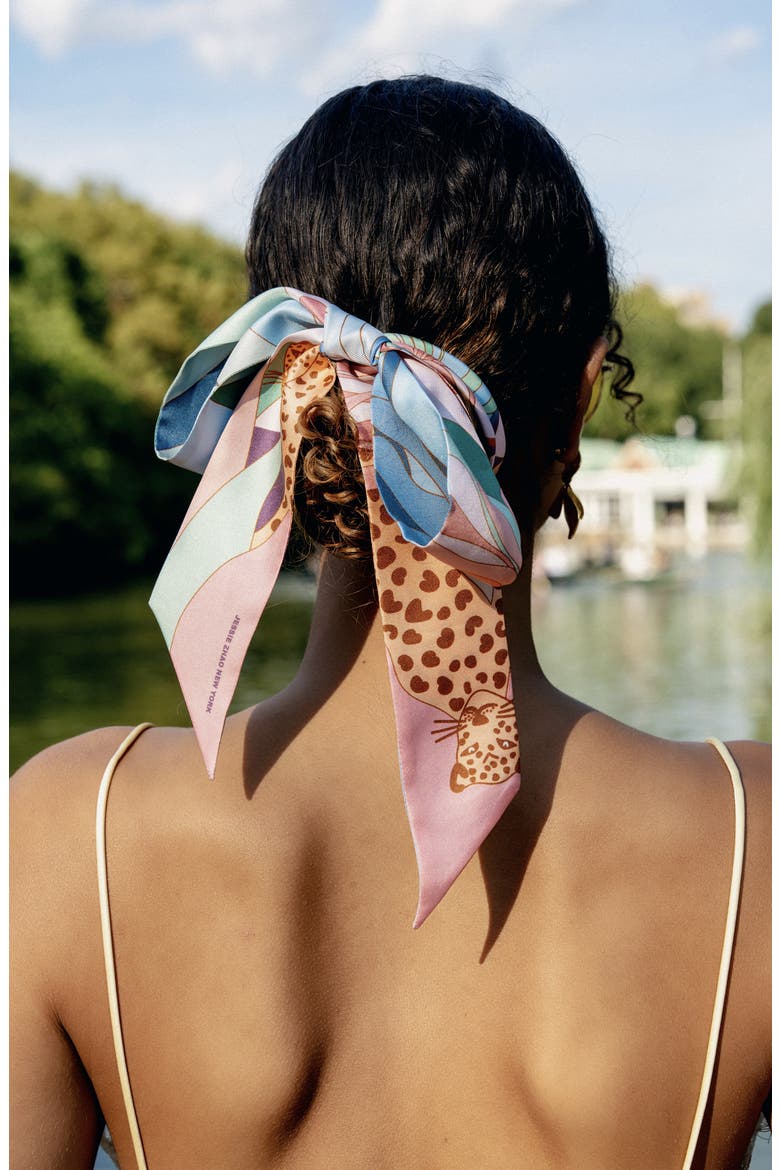 Silk Skinny Scarf Indoor Forest, Alternate, color, Blue