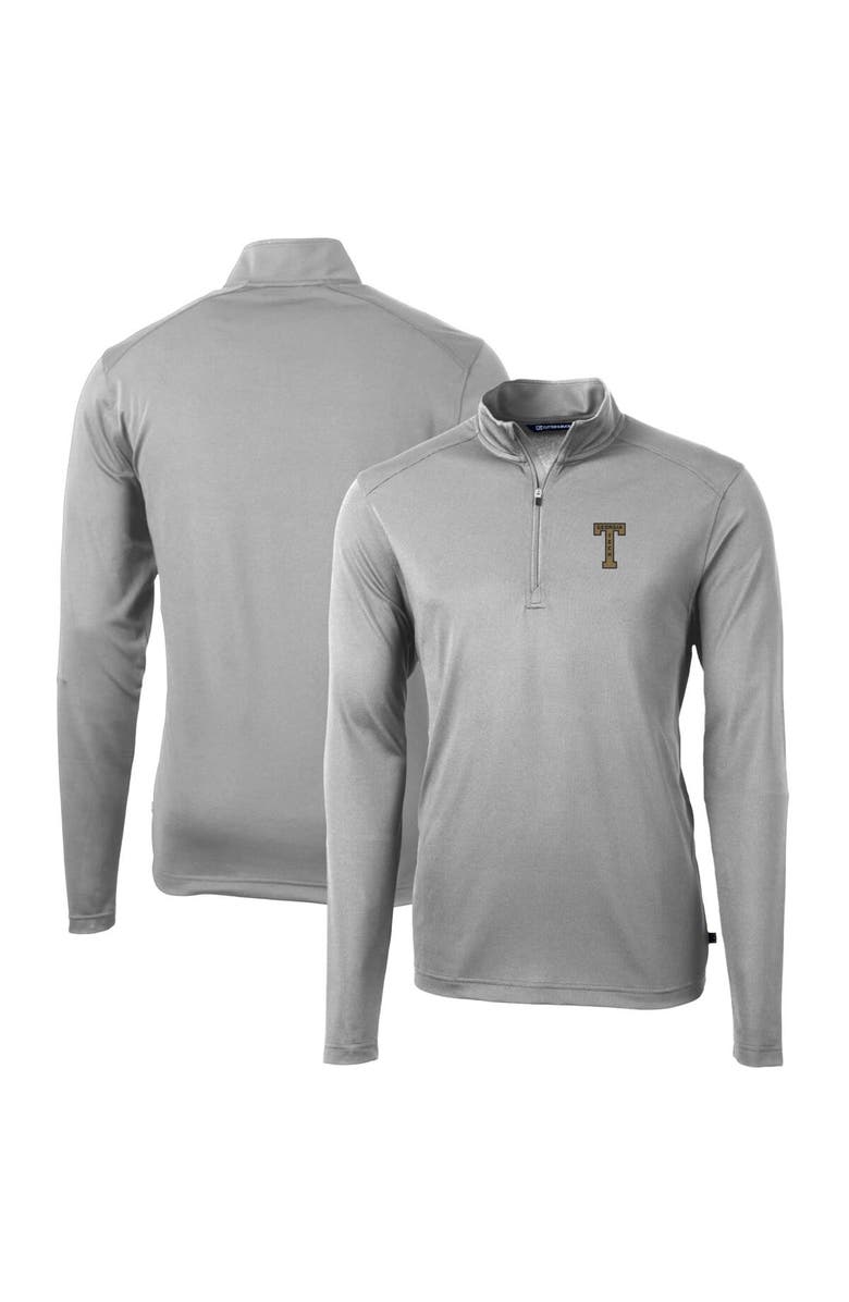 Cutter & Buck Men's Cutter & Buck Gray Georgia Tech Yellow Jackets Virtue Eco Pique Recycled Quarter-Zip Pullover Top, Main, color, 