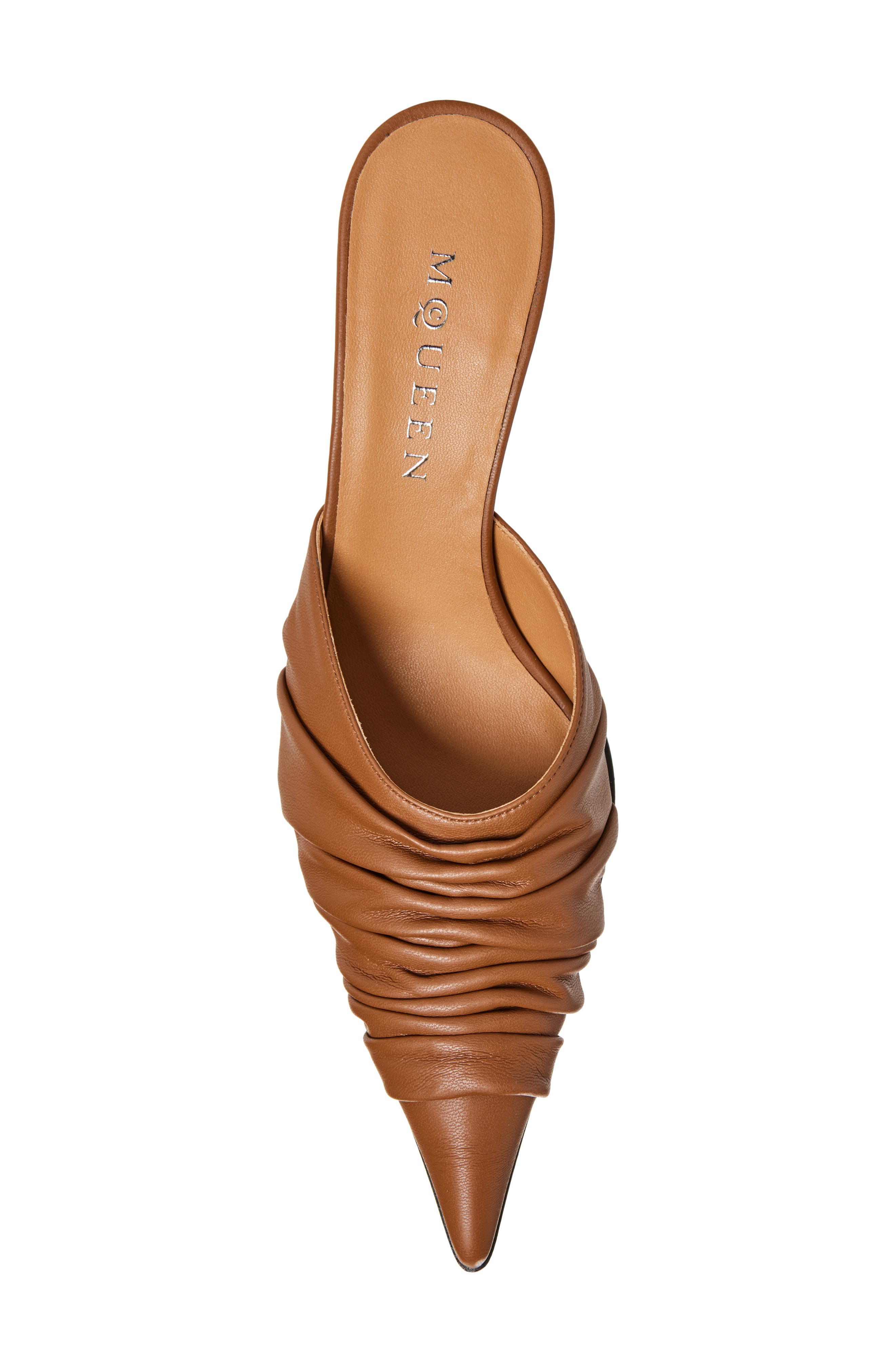 McQueen Birdee Ruched Mule, Alternate, color, Wood