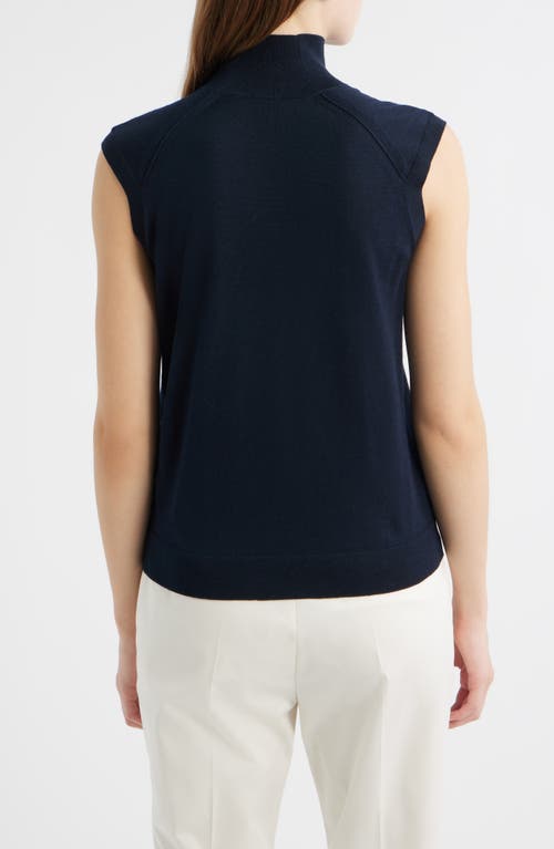 Hugo Boss Boss Fipini Turtleneck Sleeveless Virgin Wool Sweater In Blue