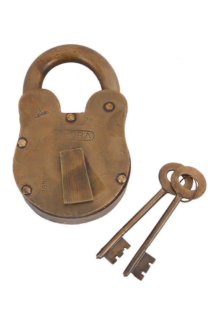 Brass Metal Vintage Lock And Key, Main, color, BRASS