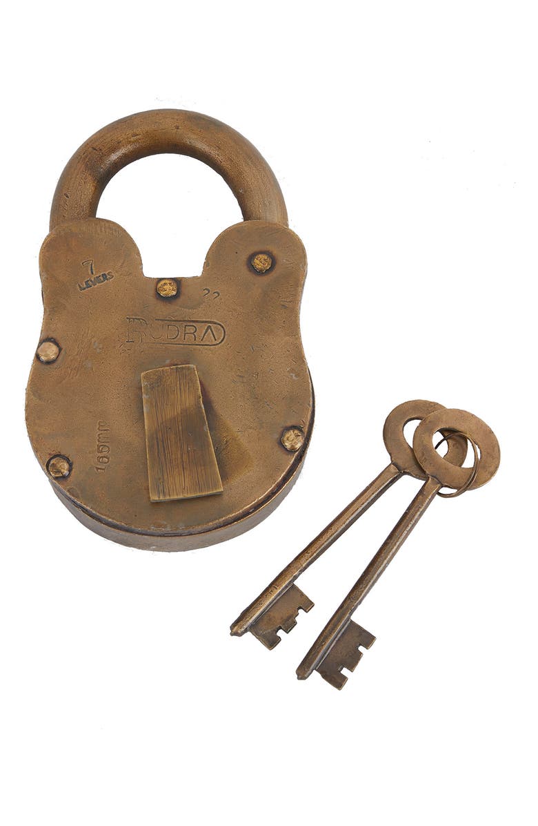 SONOMA SAGE HOME Brass Metal Vintage Lock And Key, Main, color, 