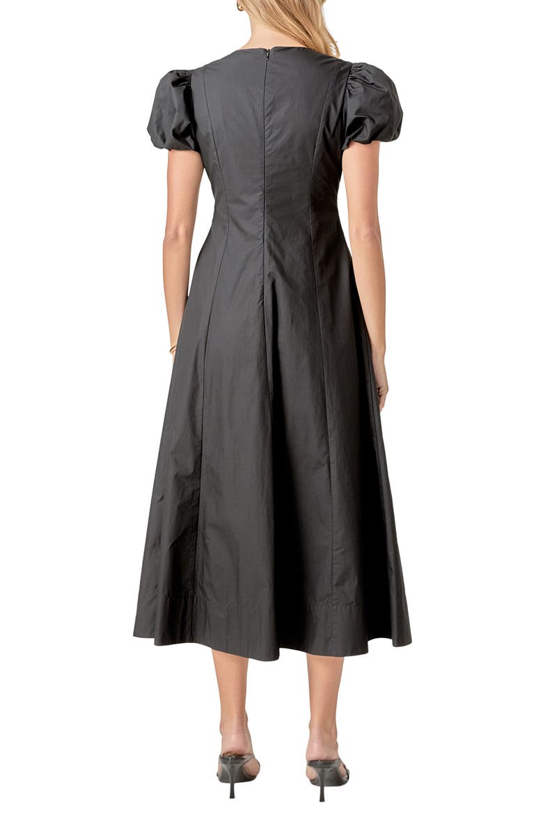 Puff Sleeve Fit & Flare Cotton Midi Dress, Alternate, color, BLACK
