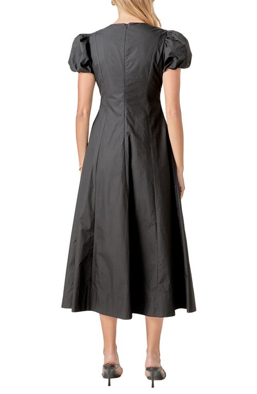 English Factory Puff Sleeve Fit & Flare Cotton Midi Dress In Black