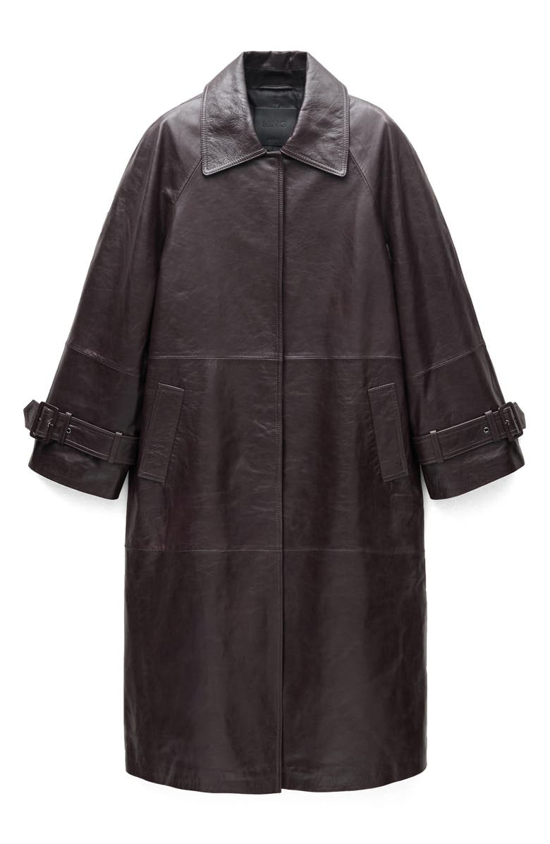 MANGO Oversize Leather Coat, Main, color,