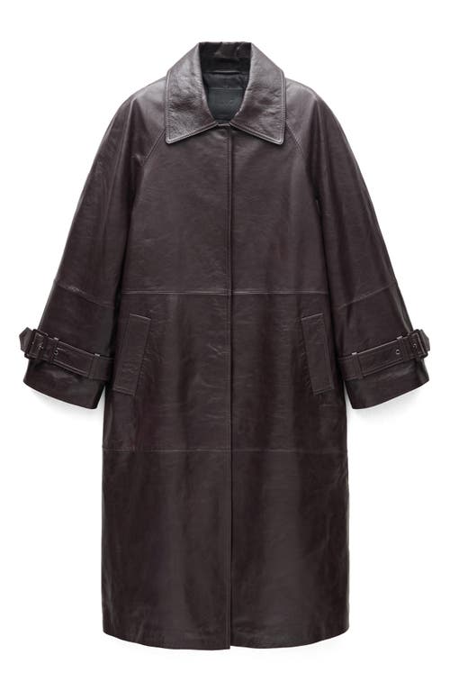 Mango Oversize Leather Coat In Wine