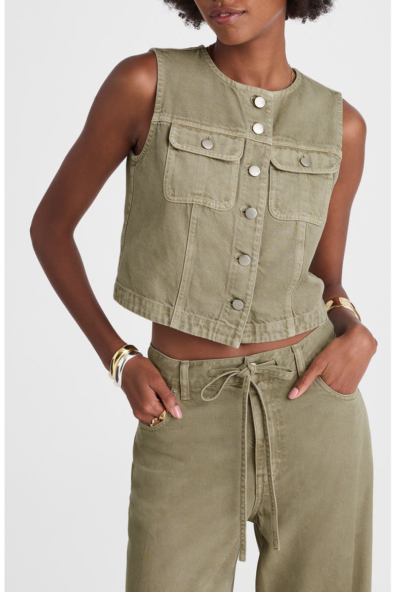 Crop Denim Vest, Main, color, SAGEBRUSH
