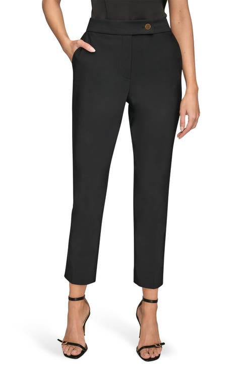 Side Button Flat Front Ankle Pants